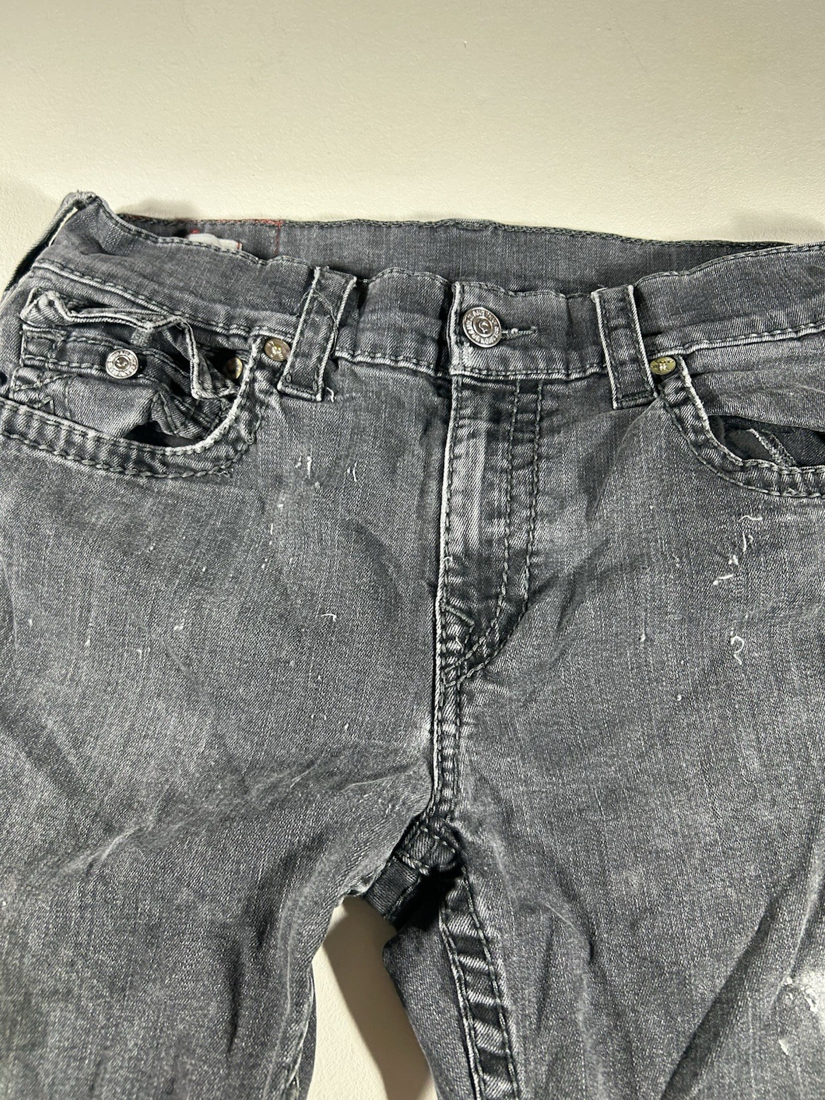 (Super Thrashed Distressed) True Religion Ricky Flap Big T Jeans 32×32 Grey