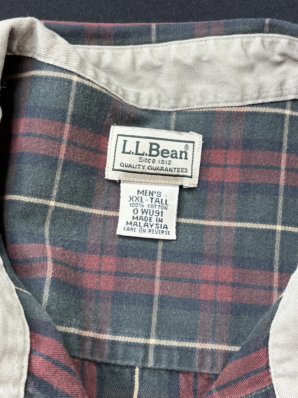 LL Bean Shirt Men’s XXL-Tall Plaid Elbow Patches Red Green Button Up