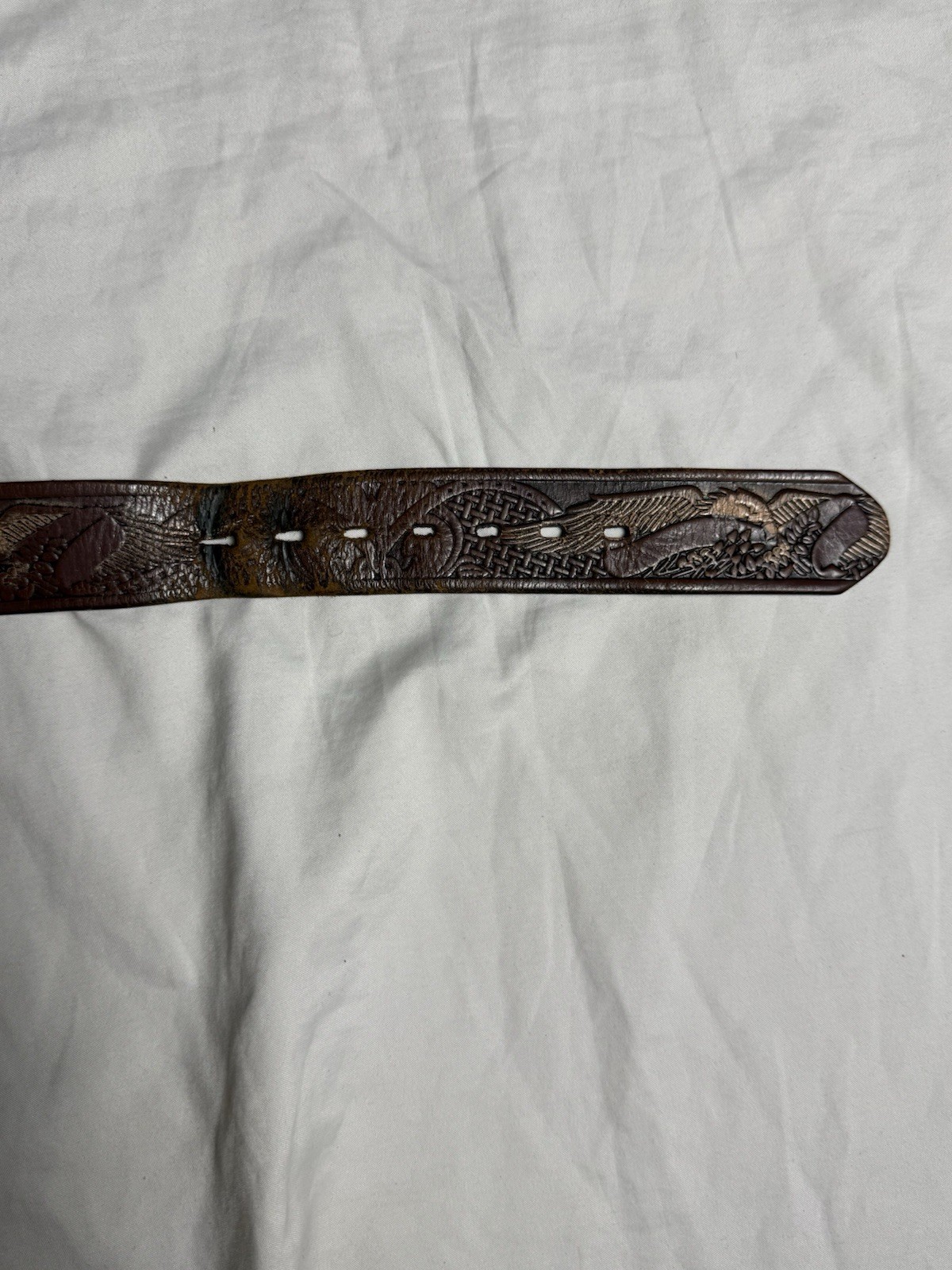 Wrangler Eagle Tooled Leather Western Belt Mens Size 42 Vintage Brown Cowboy
