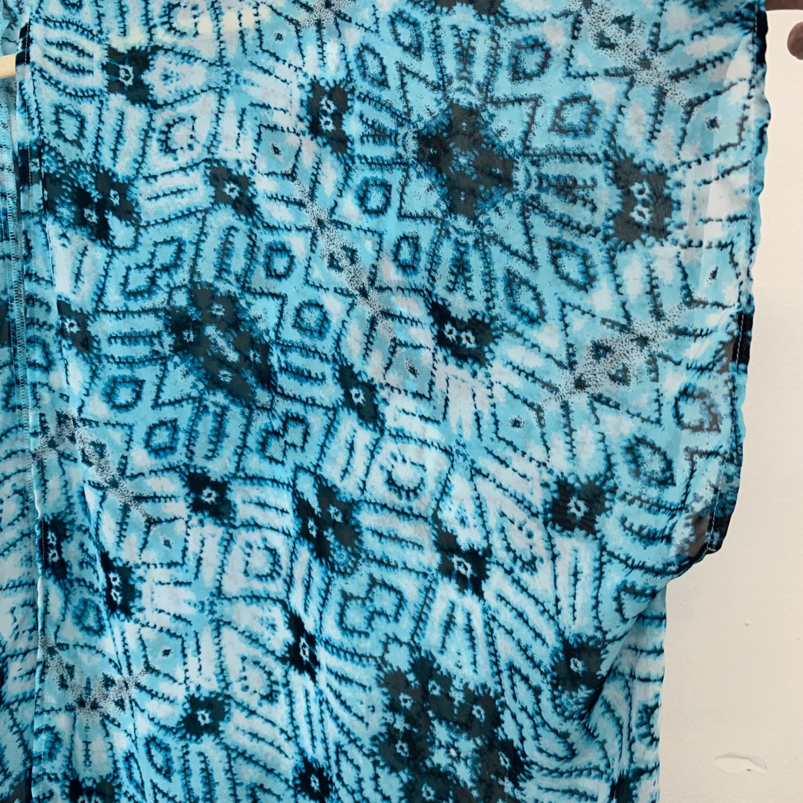 Ocean Pacific Open Kimono Cardigan Cover Up Blue Geometric Print Aqua Medium
