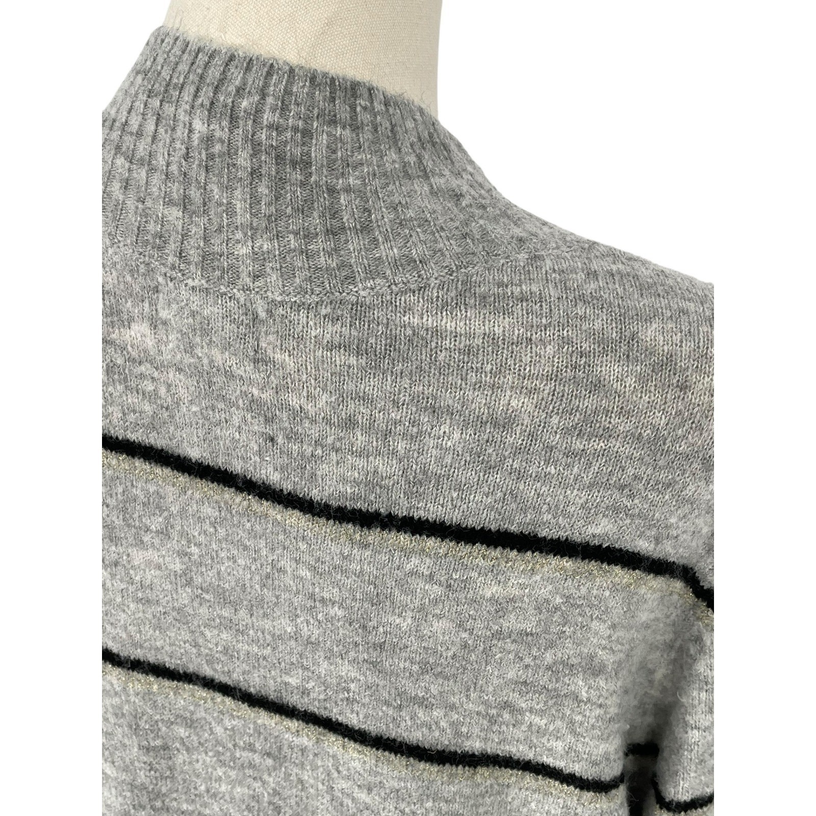 Old Navy Gray Black Striped Mock Neck Sweater Pullover Long Sleeve Size L