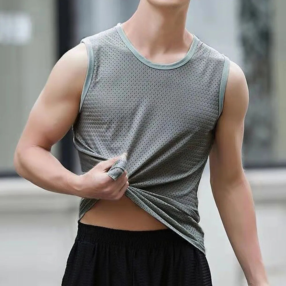 Men’s Vests Casual Male U Collor Sleeveless Breathable Thin Loose Hollow Out.