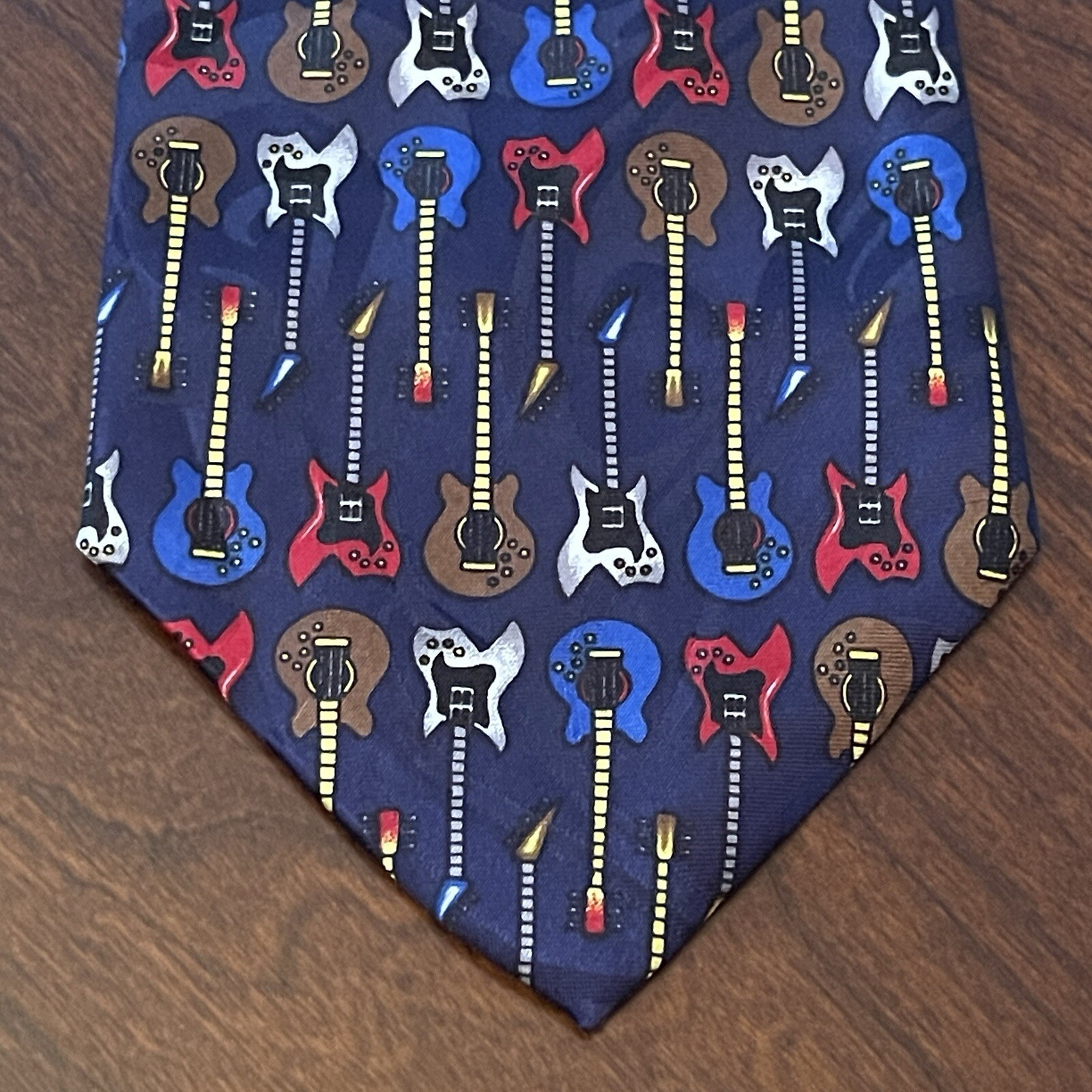 Vintage Steven Harris Blue Polyester Men’s Neck Tie Made In Korea guitar print