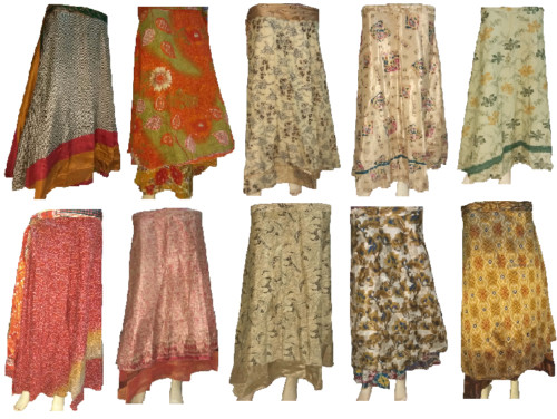 Wholesale lot of 50 PCS Printed Indian Wrap Around Skirt Reversible Two Layer