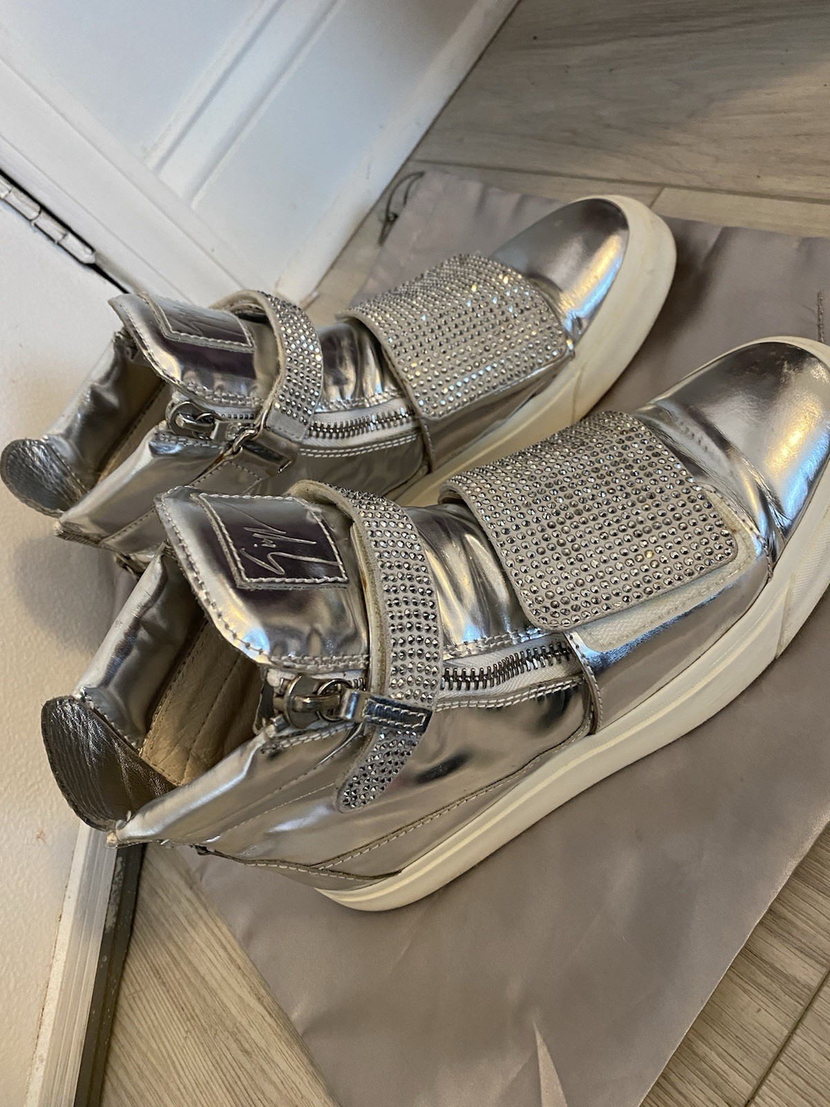 Giuseppe Zanotti Design Silver High Top Strap Zip Sneakers Men’s Casual
