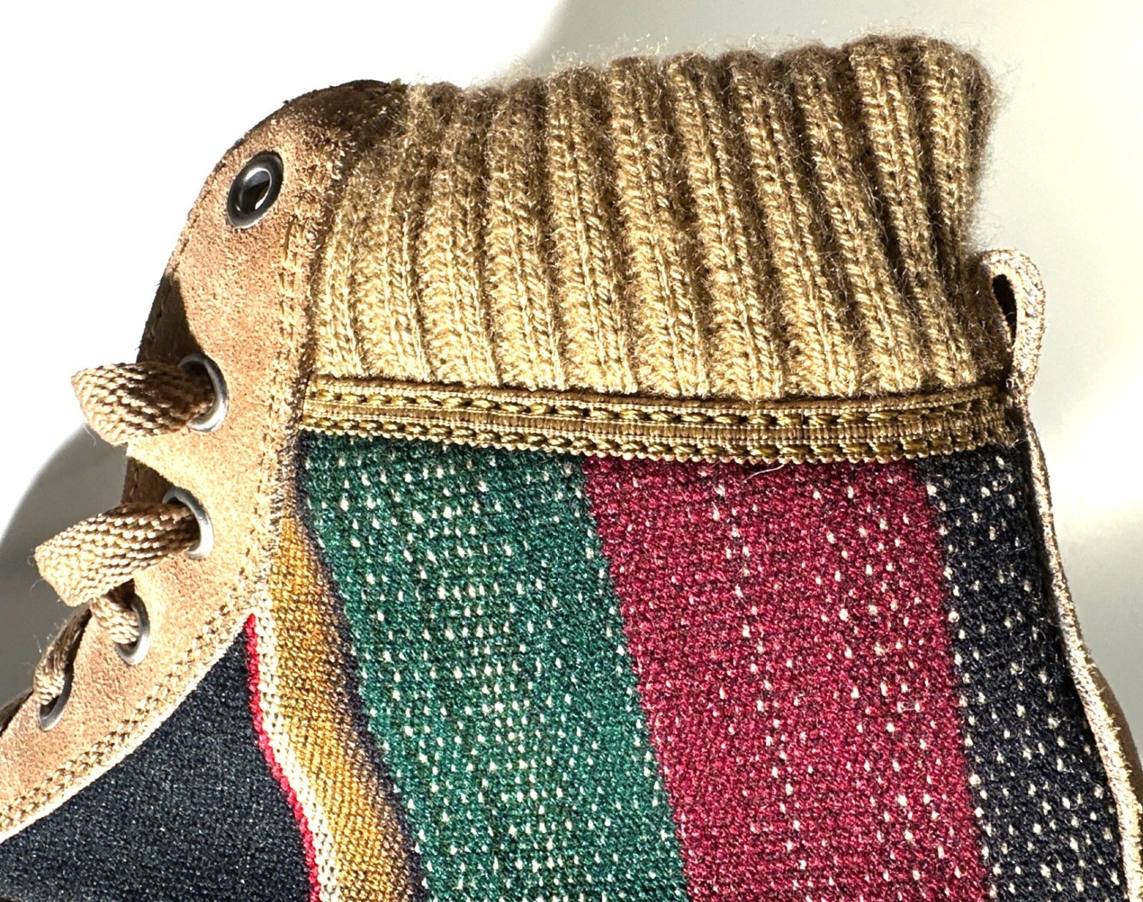 Handmade High-Top Sneakers With Knit Trim & Ethnic Woven Design