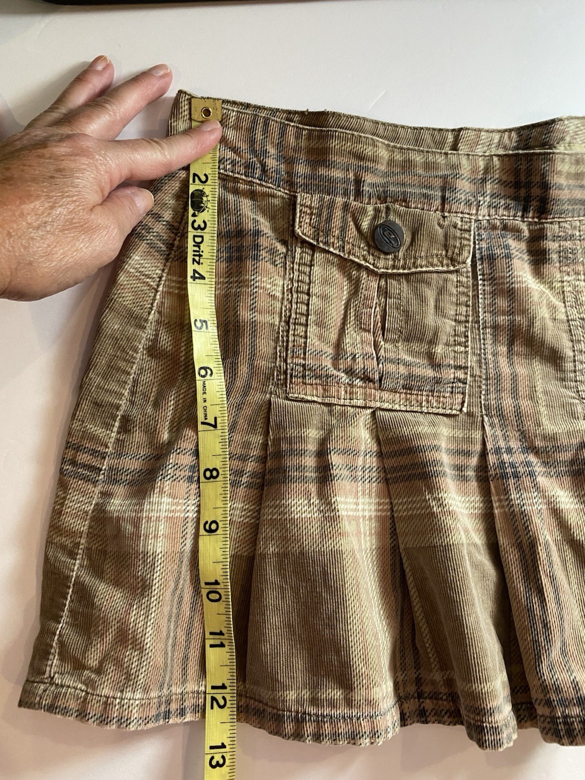 Bongo Junior’s Plaid Corduroy Pleated Short Skirt Pockets Button Size 9