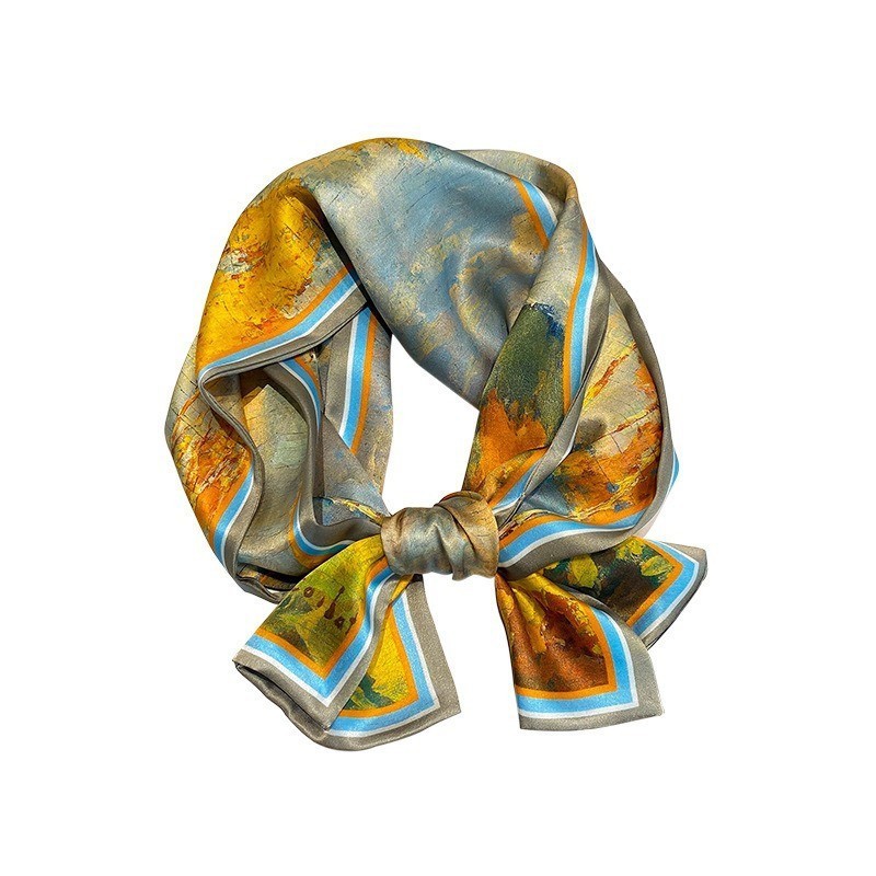 Double Sides 100% Pure Silk Long Scarf Women Vintage Yellow Neckerchief 150*15cm