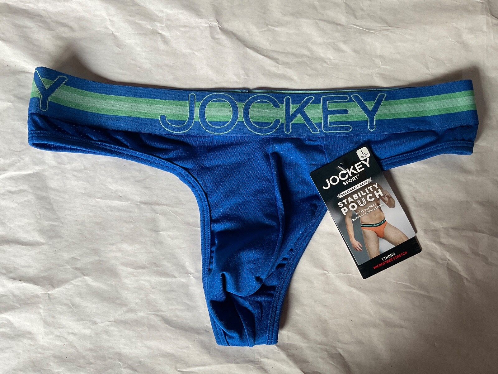 Jockey Sport Breathable Mesh Stability Pouch Thong Microfiber New Blue Green