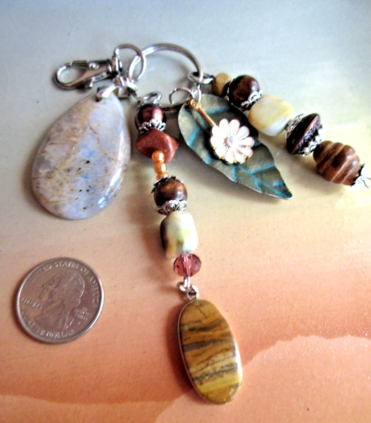 Agate & Bronze Purse Jewelry Keyring 7.5 inches