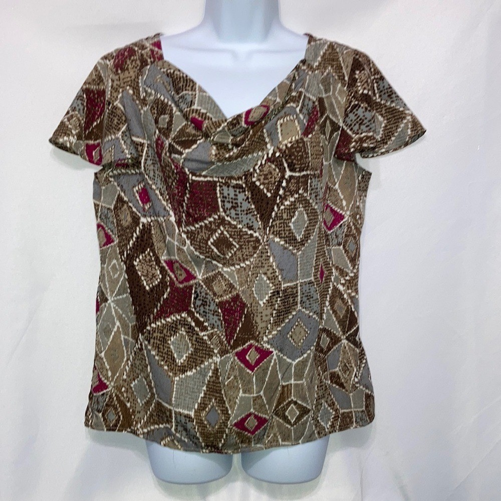 Vintage Requirements Drape Neck Blouse Geometric Print Small