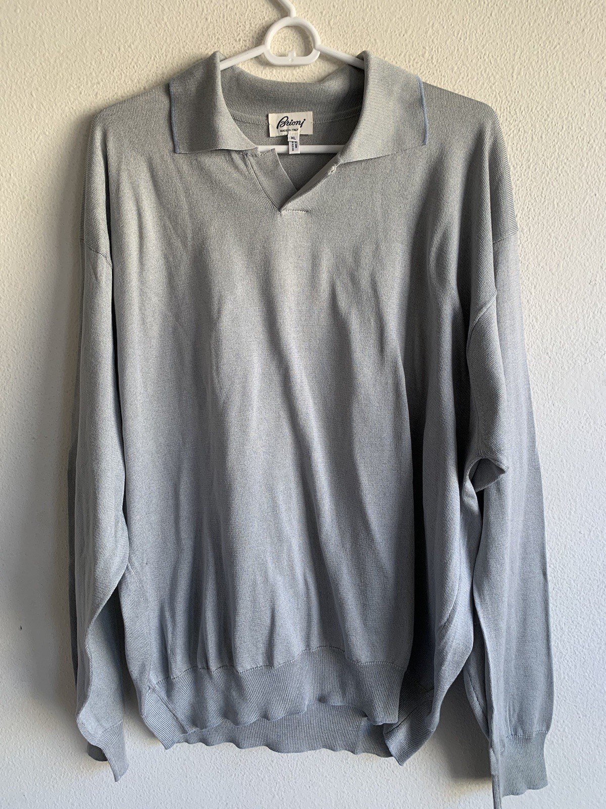 Brioni Silk Cotton Blend Polo Sweater XL Blue Men’s Long Sleeve