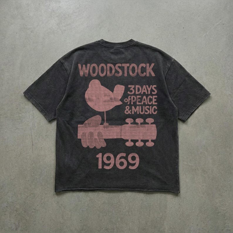 Woodstock Faded Graphic T-Shirt | Psychedelic Vintage Art Tee | Raw Hem Streetwe