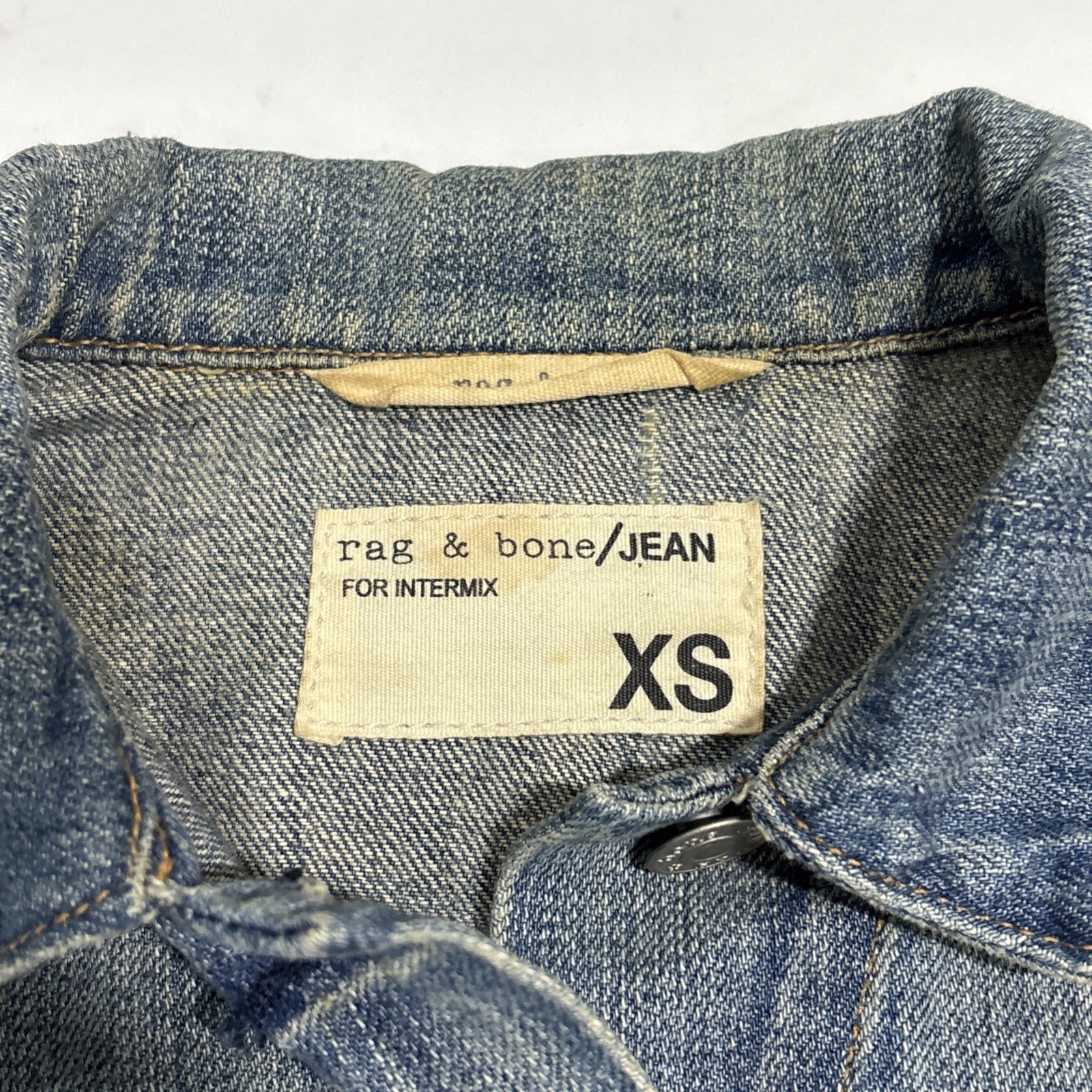 RAG & BONE Women’s Light Blue Denim Jacket With Cream Leather Sleeves Size XS