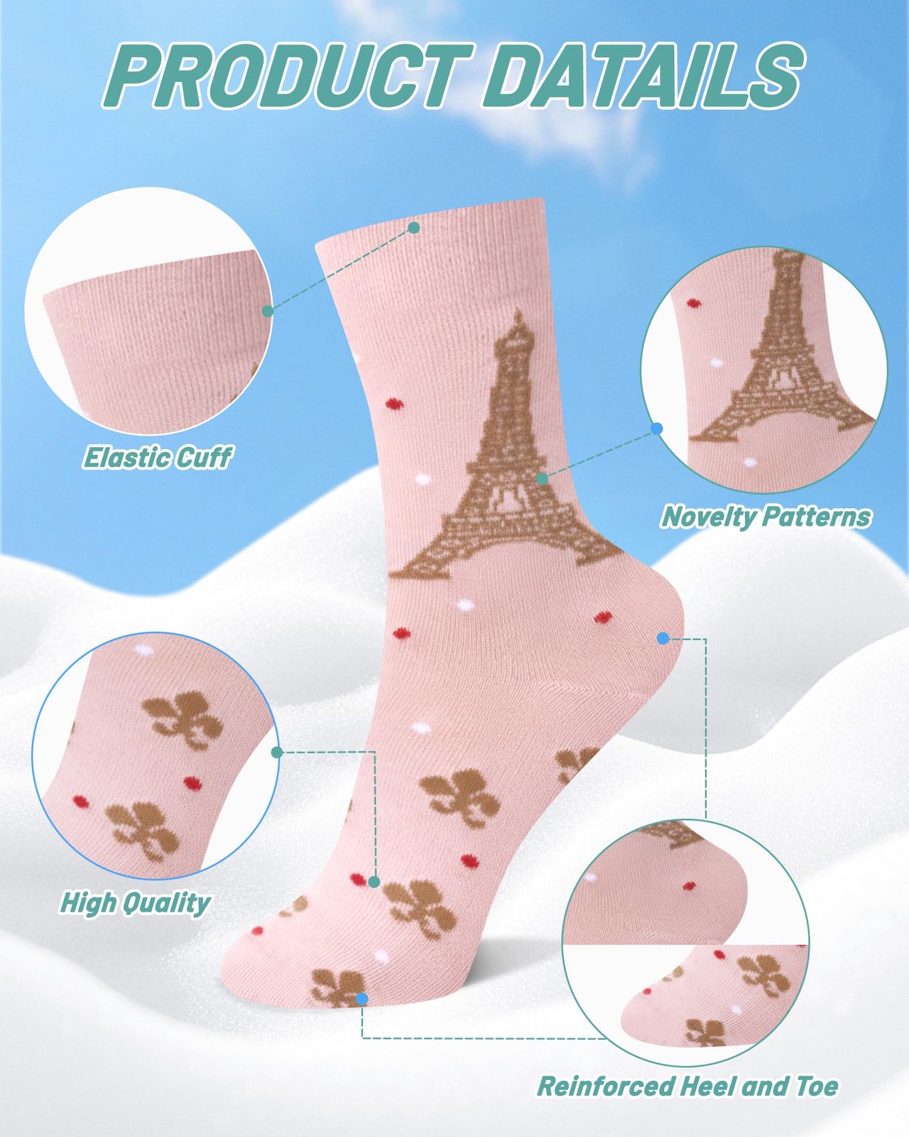 Liitrsh 6 Pairs Funny French Socks for One Size, As Shown in the Picture