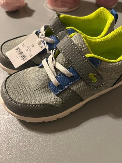 Gray Blue Neon Green Kids Athletic Sneakers Size 12