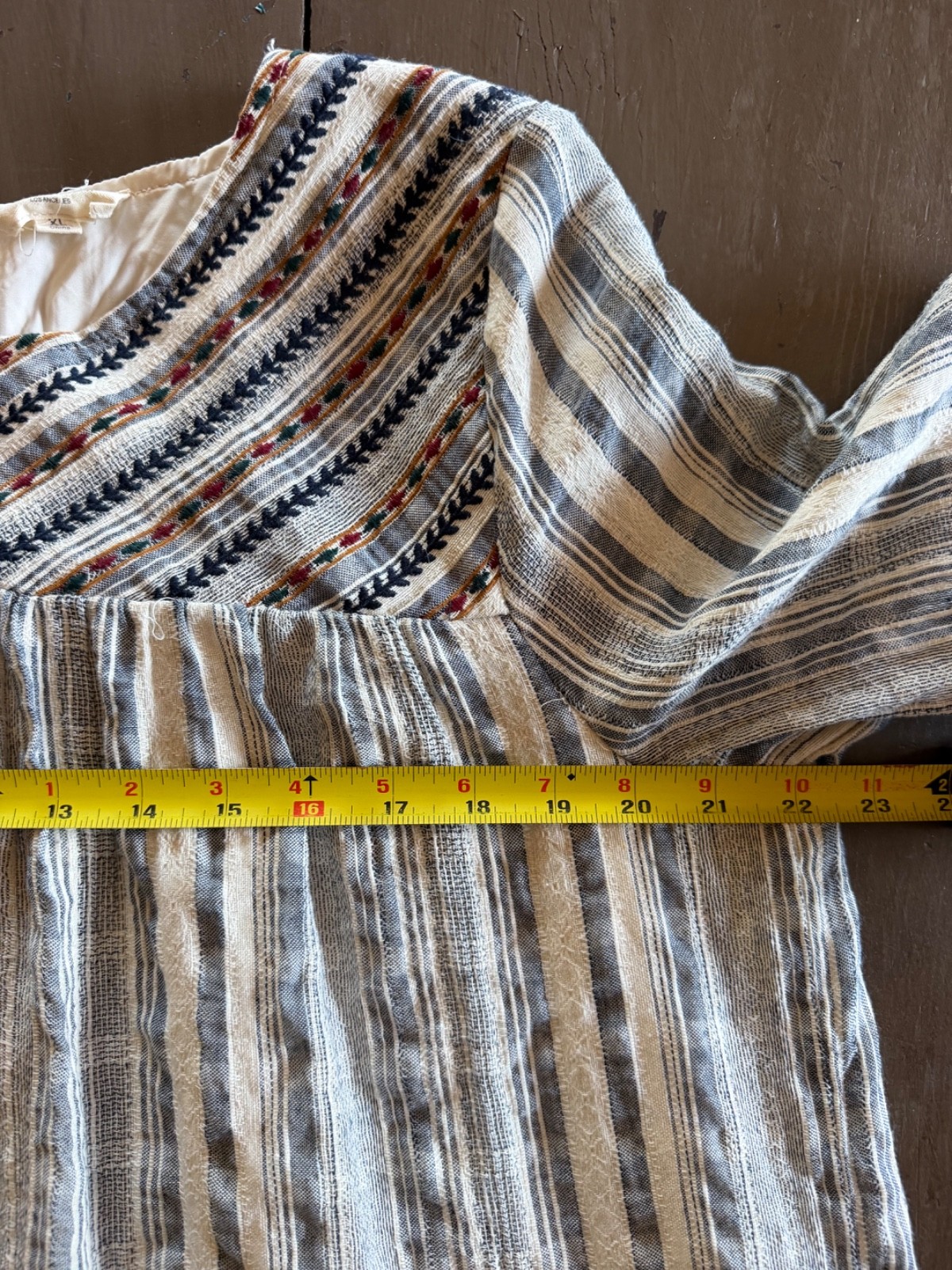Orange Creek Boho Cream and Blue Lined Blouse Size L