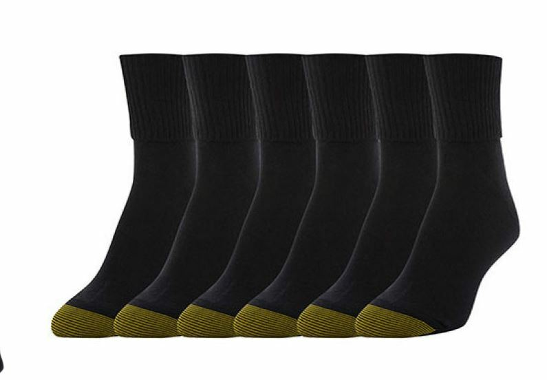 GOLD TOE Women 6 pack Turn Cuff Multi Color Socks, Size 9-11 fits shoe size 6-9