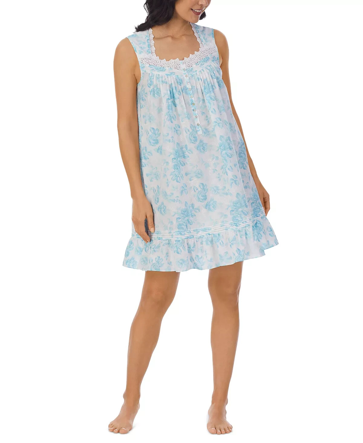 *SALE* Nwt $70 Eileen West White/Aqua 100% COTTON LAWN 36″ Nightgown Chemise XL