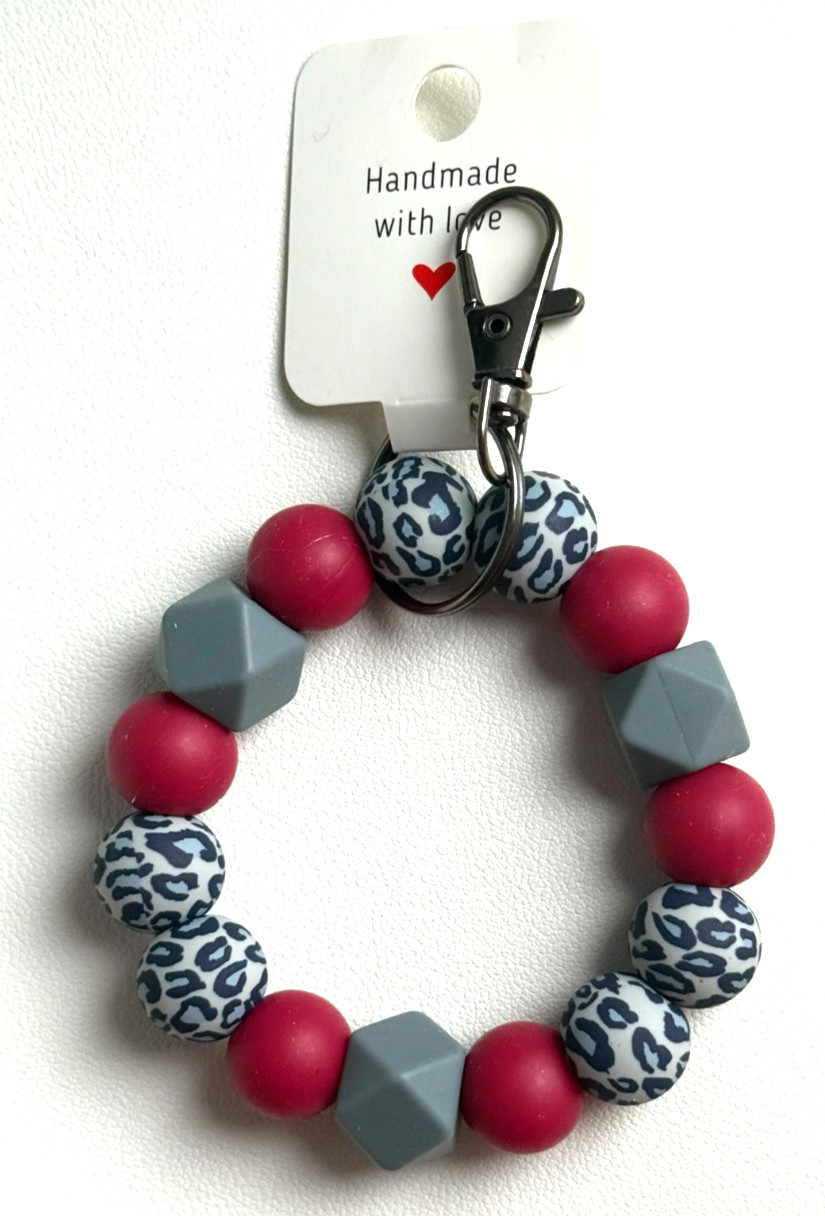Silicone Beaded Keychain Wristlet Bracelet Fusion Leopard