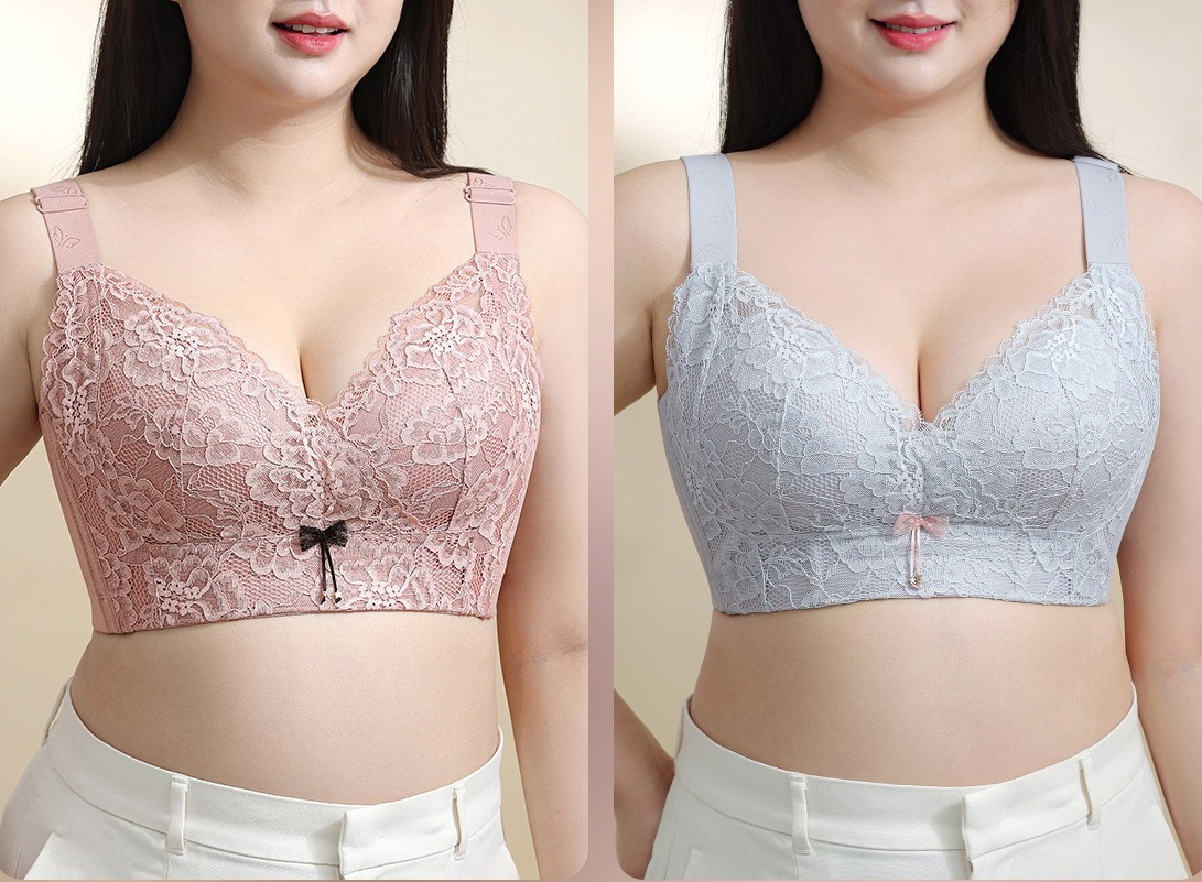 Women Bras Full Coverage Lace Wireless Push up Plus Size Underwear 33651