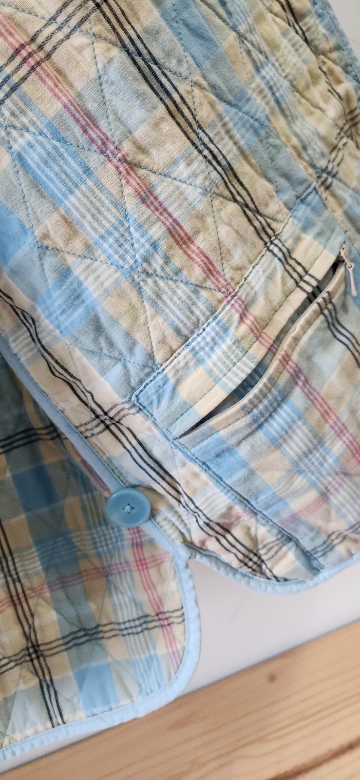 LL Bean Quilted Jacket Women’s Small Baby Blue Plaid Lined Barn Coat Diamond