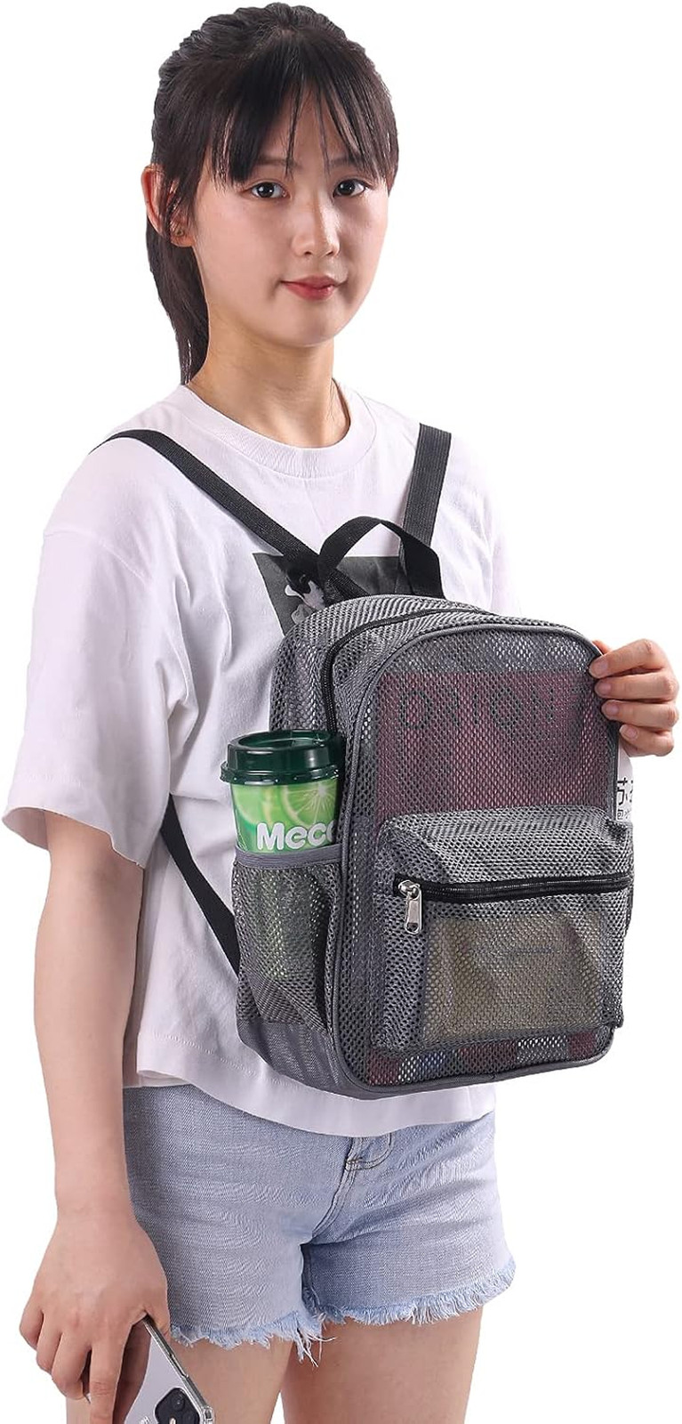 Grey Mesh Backpack – Transparent, Durable Bag for School, Beach & Sports