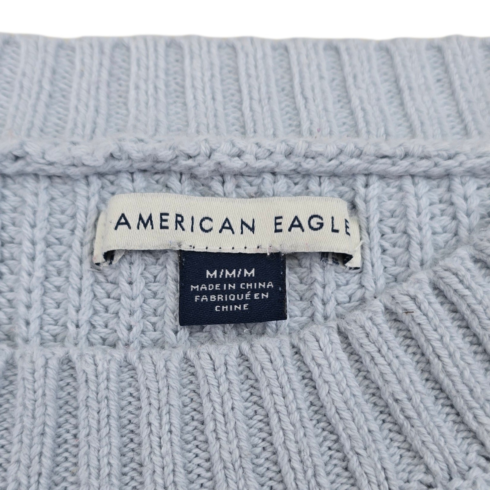 American Eagle M Blue Cream Colorblock Ribbed Chunky Cotton Sweater 00928