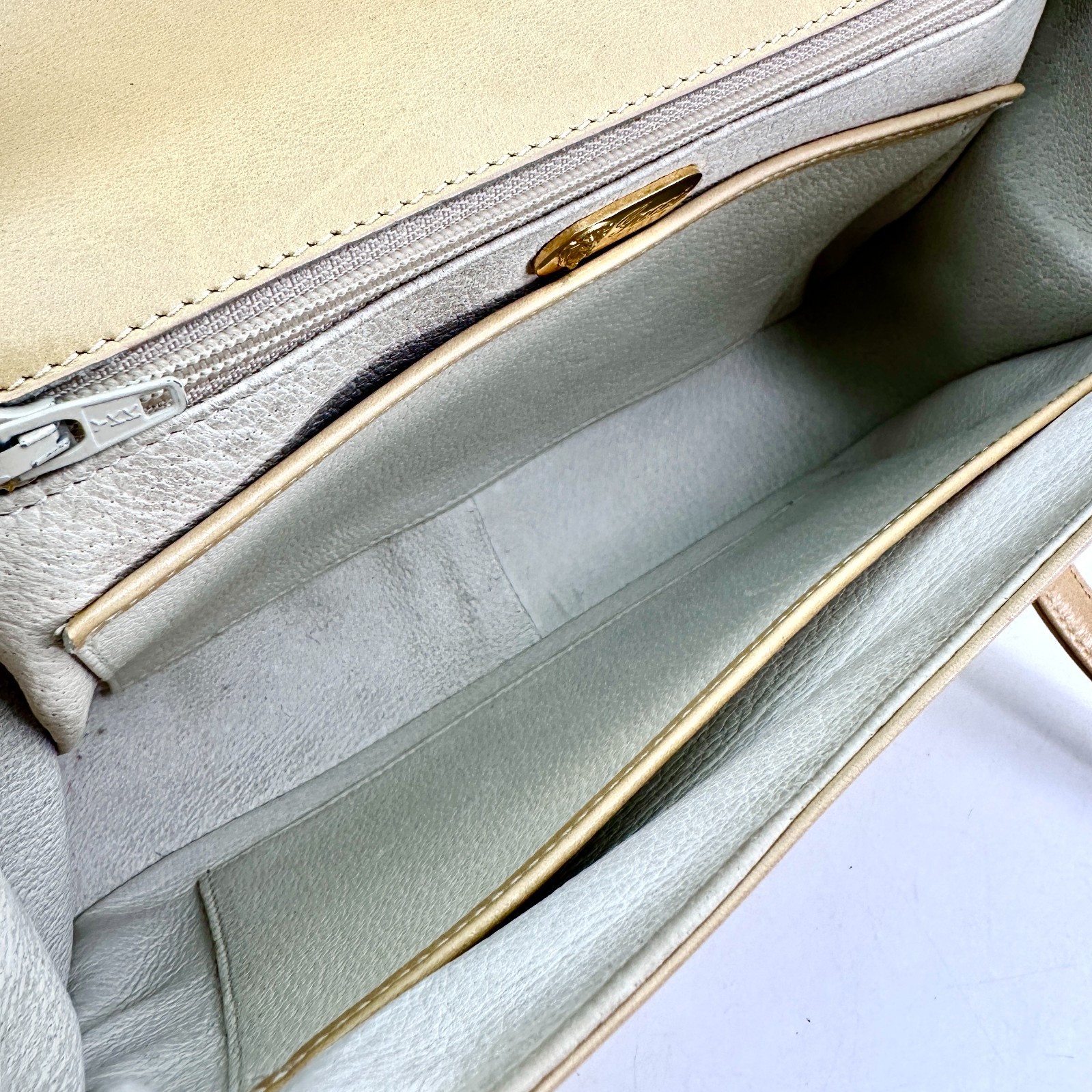Vintage Gucci Interlocking Hand Bag Leather Beige White Auth