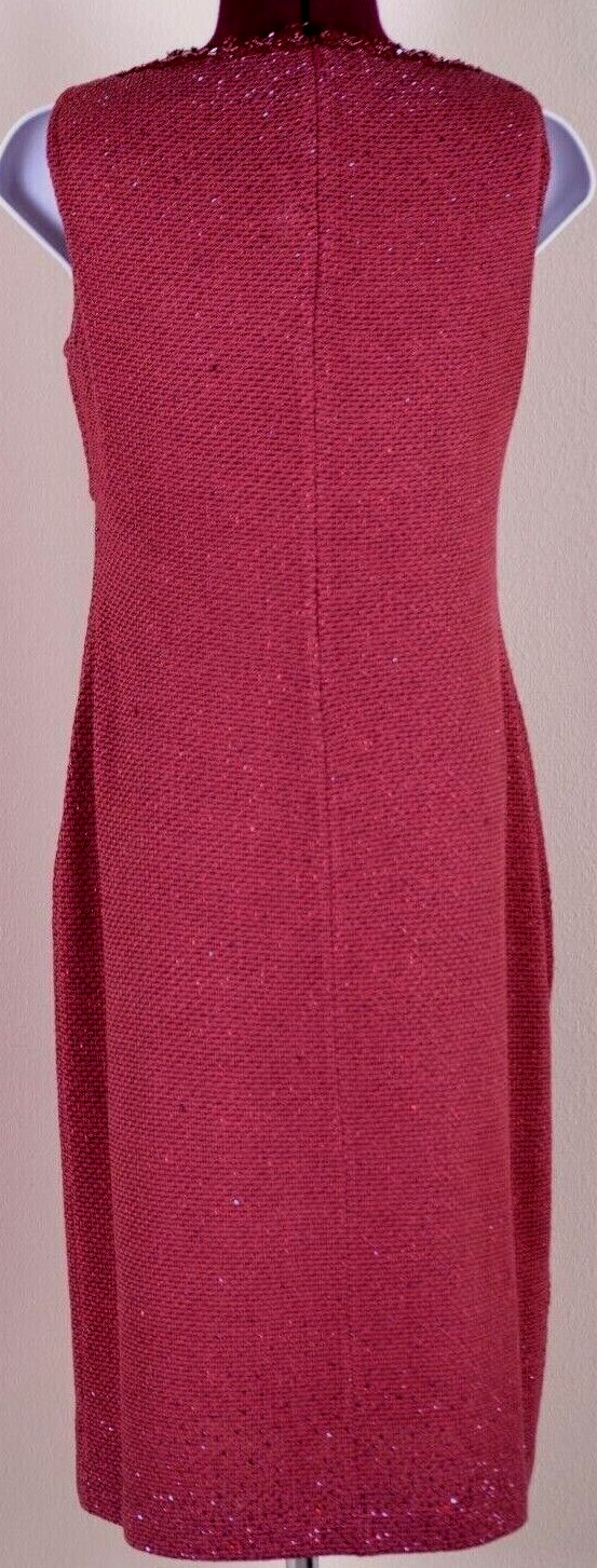 ST JOHN Womens Knit Tweed Pink Studs Crystal Beads Trim Shimmer Dress Sz 6