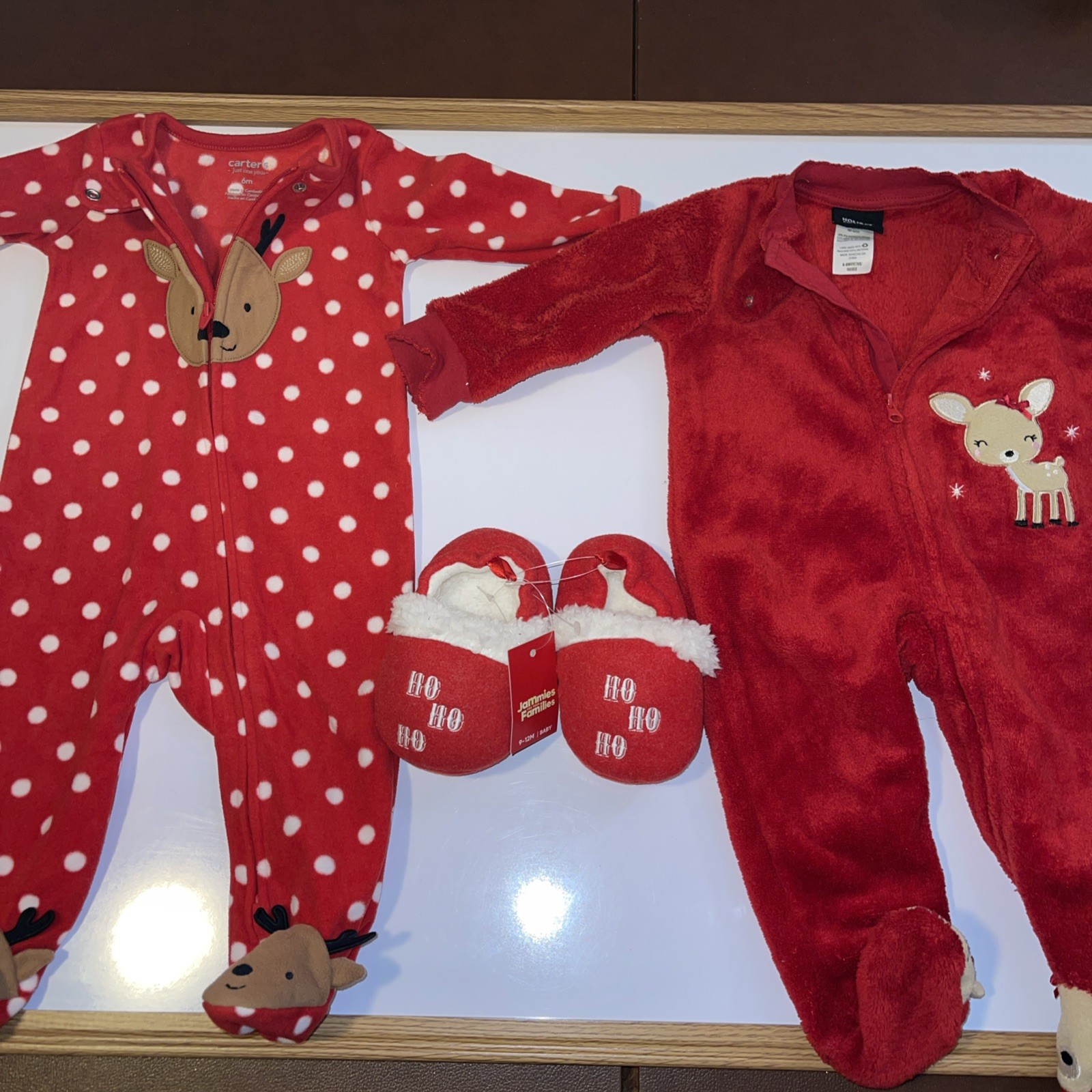 2 Baby Christmas Reindeer Outfits & Ho Ho (NWT Slippers)9-12 Months