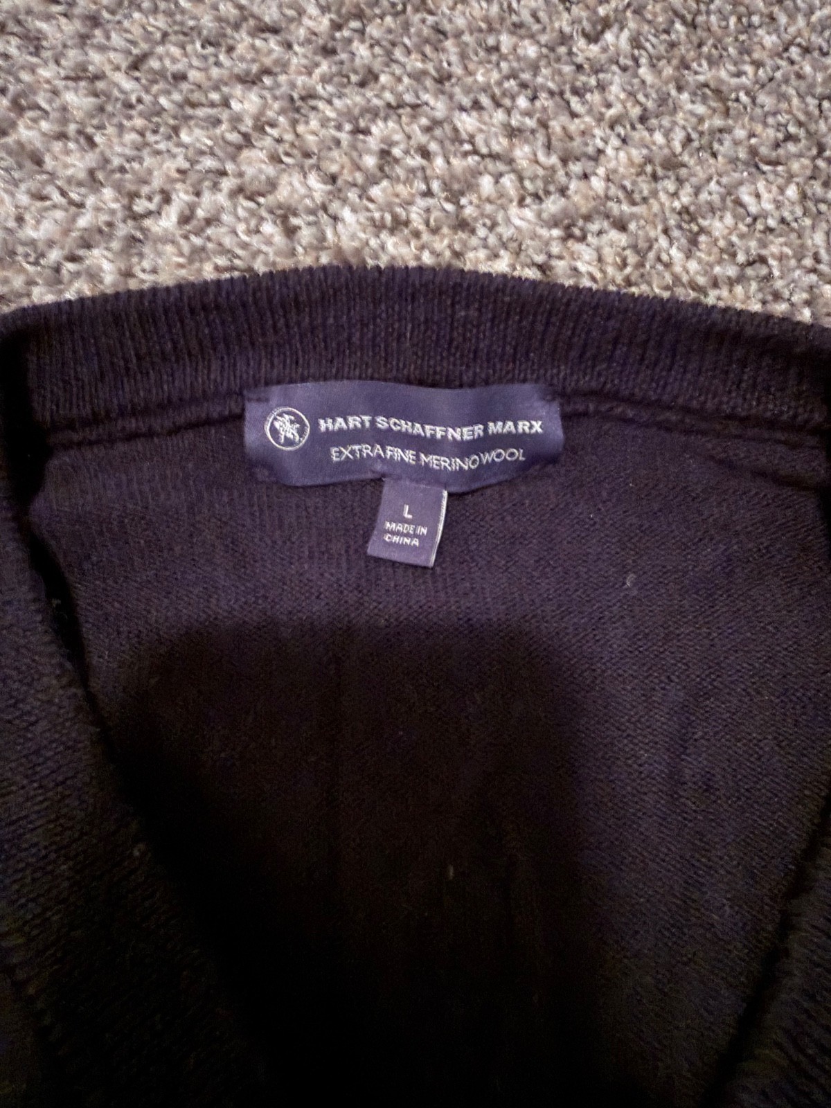 Hart Schaffner Marx Men Sweater Black Size Large 100% Fine Merino Wool