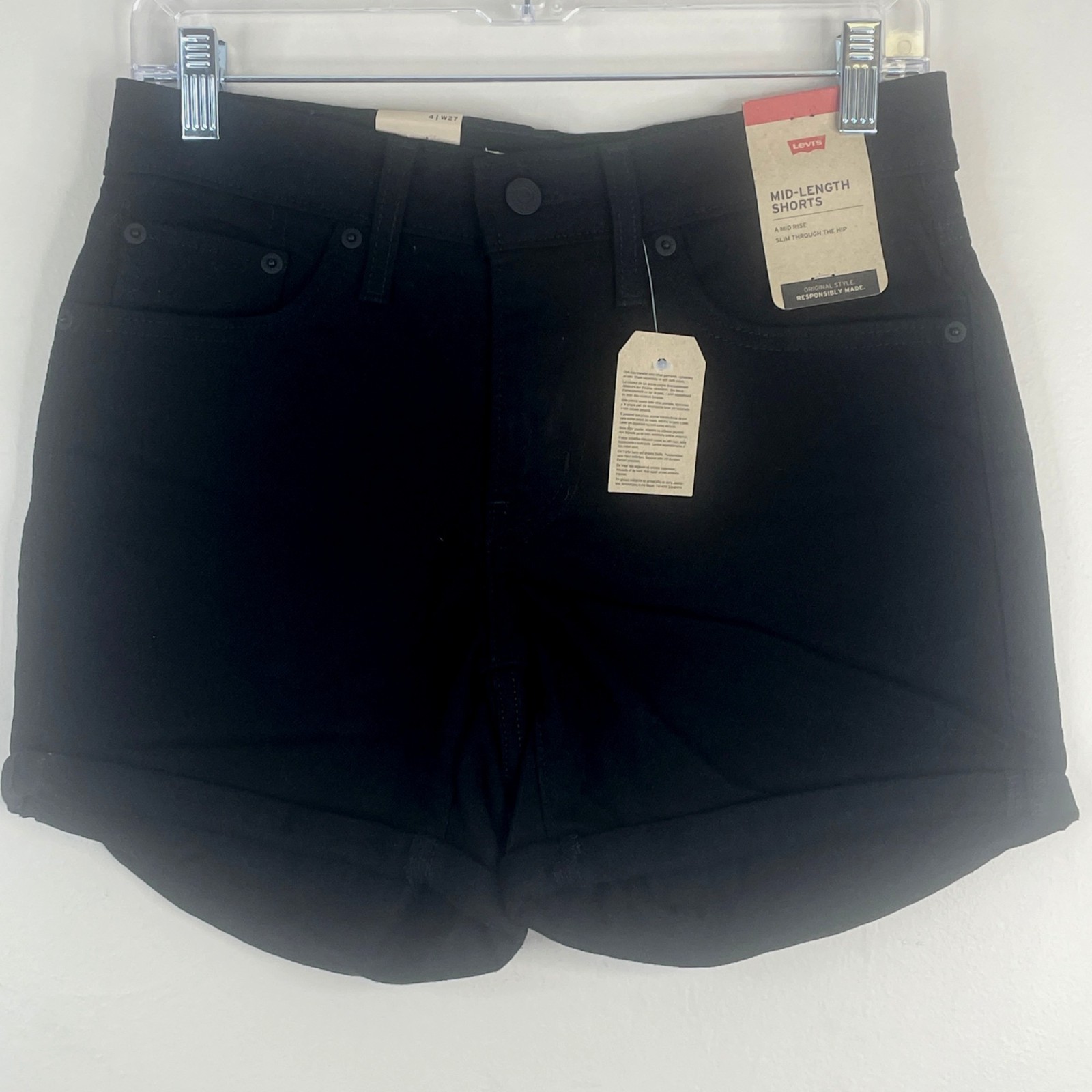 Levi’s Mid Length Shorts NWT Womens 27 Black Festival Classic Black Logo Slim