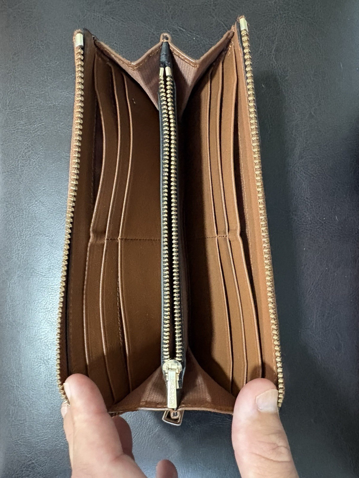 Coach 52333 Accordion Zip Wallet Brown Crossgrain Leather Zip Around Wallet
