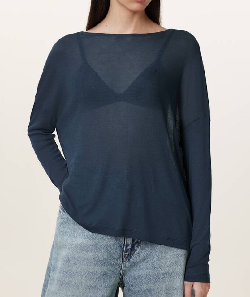 ALL SAINTS Womens Francisco Light Blue semi Sheer top size Large
