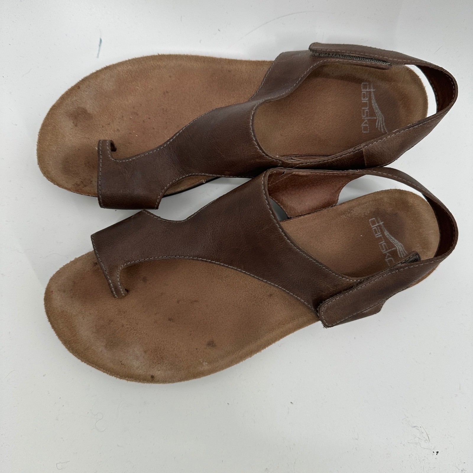 Dansko Reece Brown Leather Toe Loop Sandals Women’s Size 9.5-10 M 40 Hook Loop