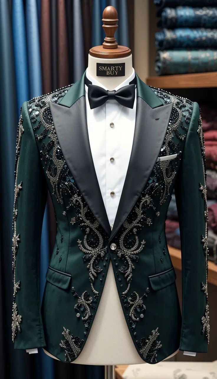 Wide Peak Lapel Men’s Coat with Luxury Beads Sequined Sparkly Jacket Blazer
