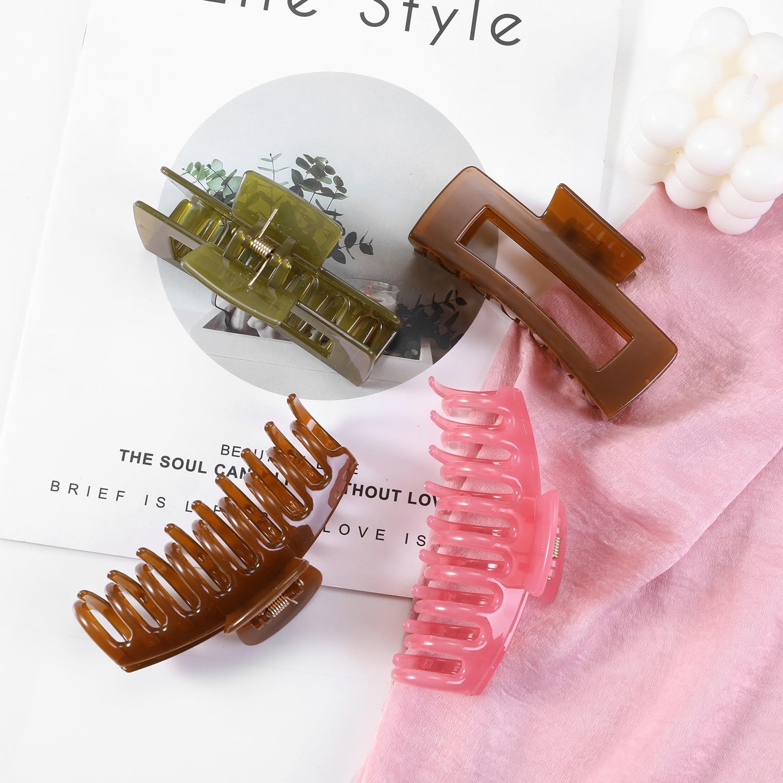 8 PCS 4.3 Inch Large Jelly Hair Claw Clips Strong Hold NonSlip Thick Thin