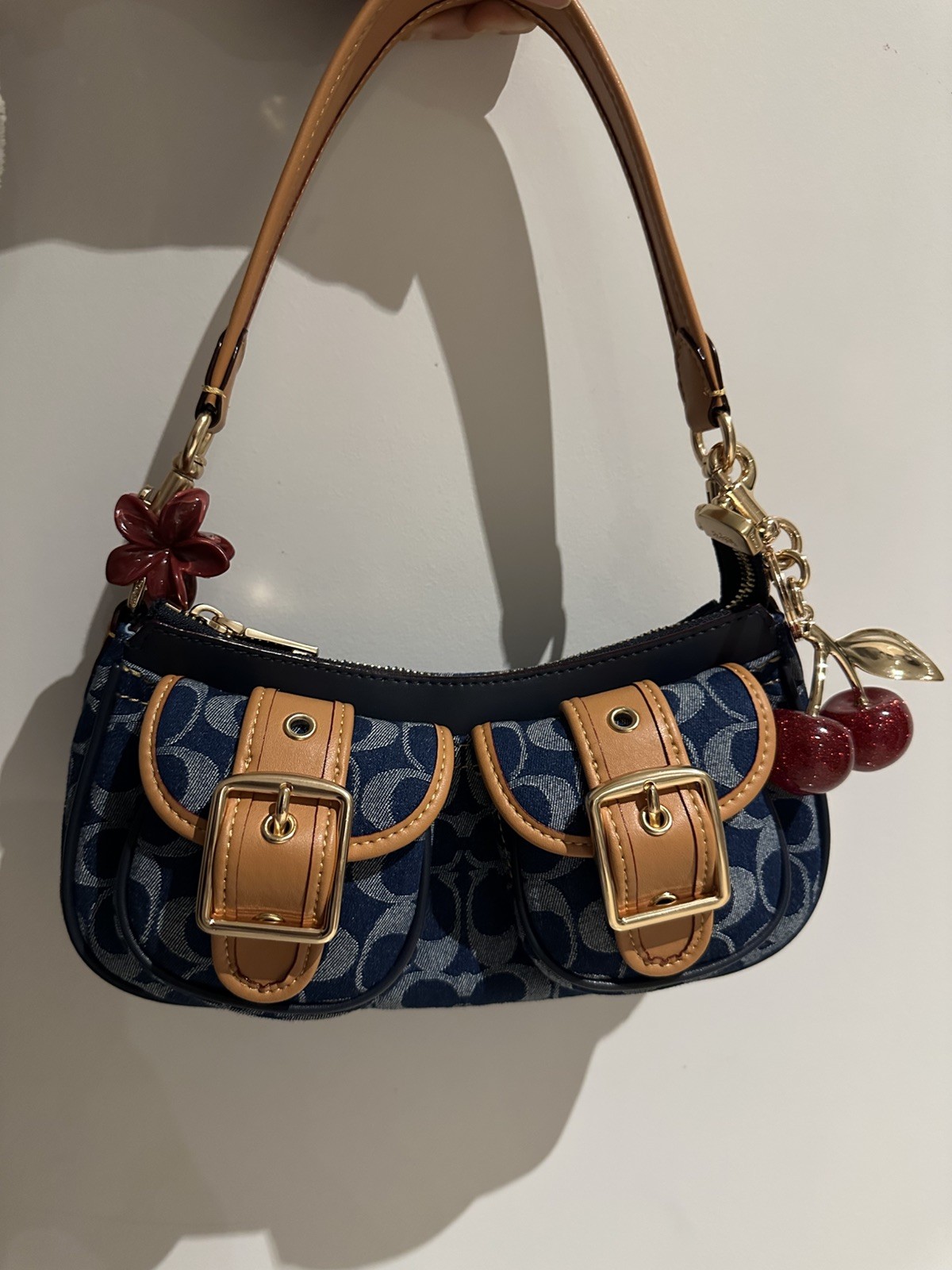 Coach Ashton Baguette shoulder bag Denim Blue with Charms