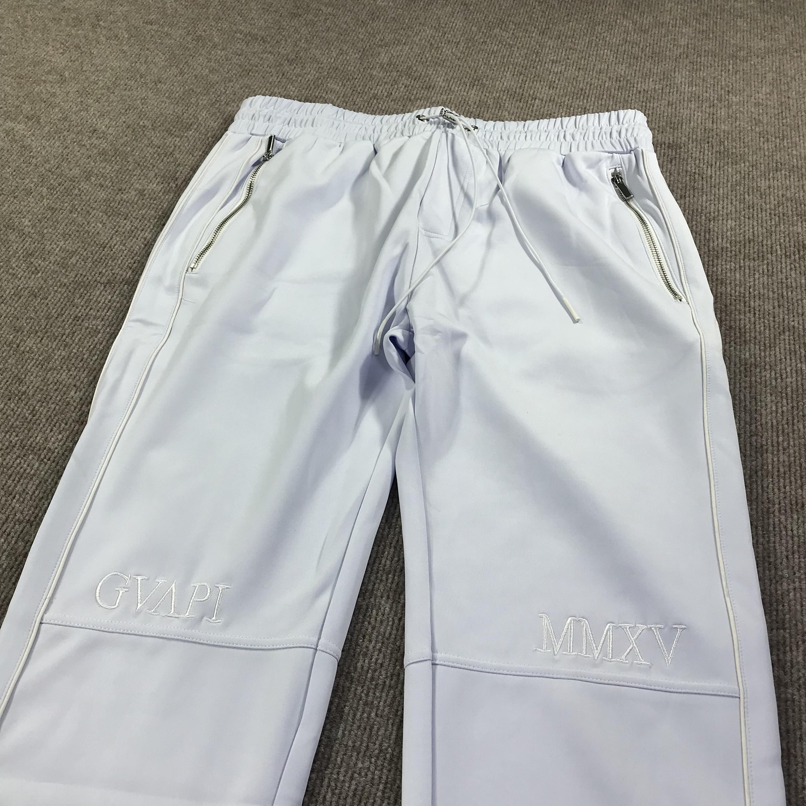 GVAPI Pants Mens 40 White Straight Leg Drawstring Zip Pockets Limited Edition