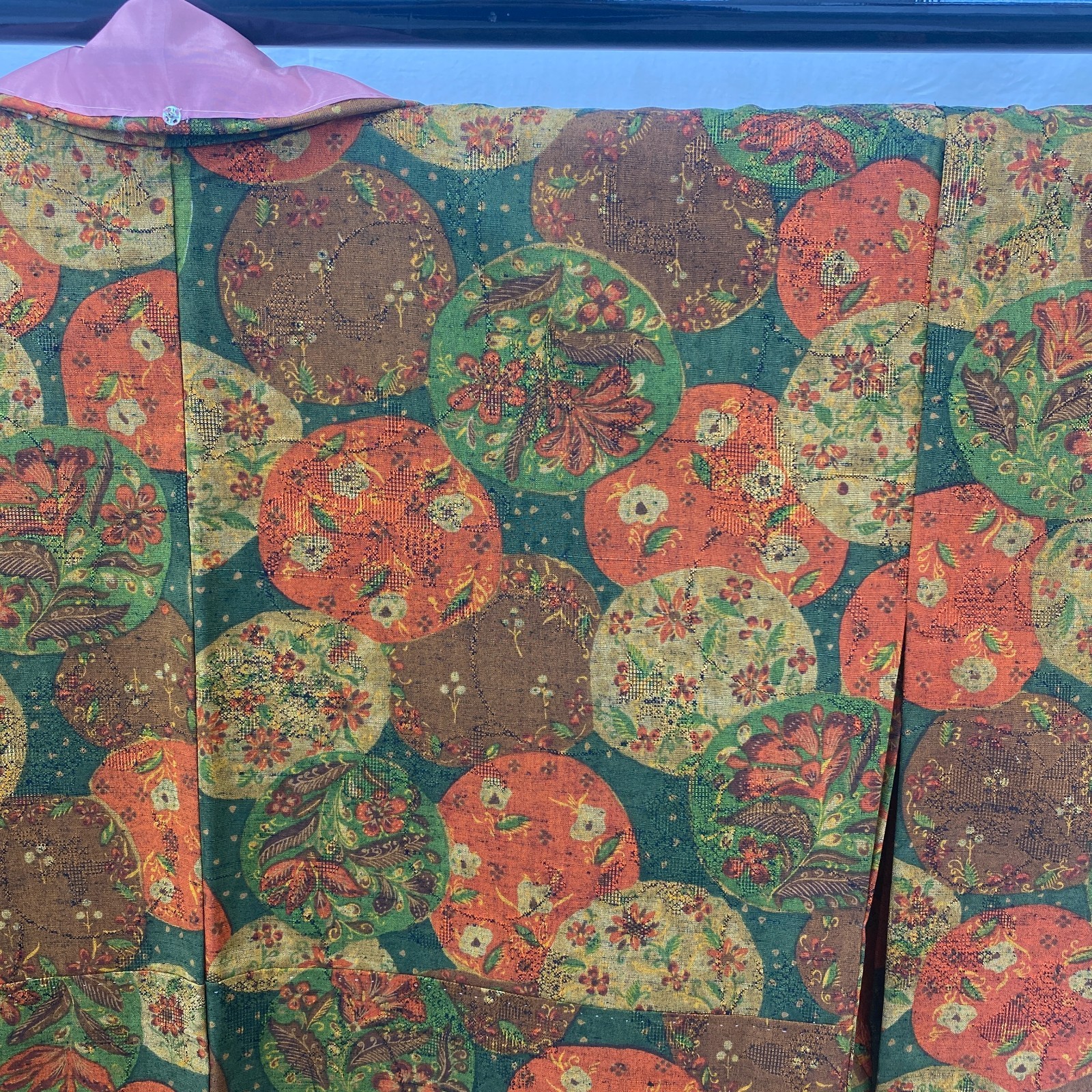 Japanese Vintage Kimono Silk Green Tsumugi No Lining Traditional Length 60 in