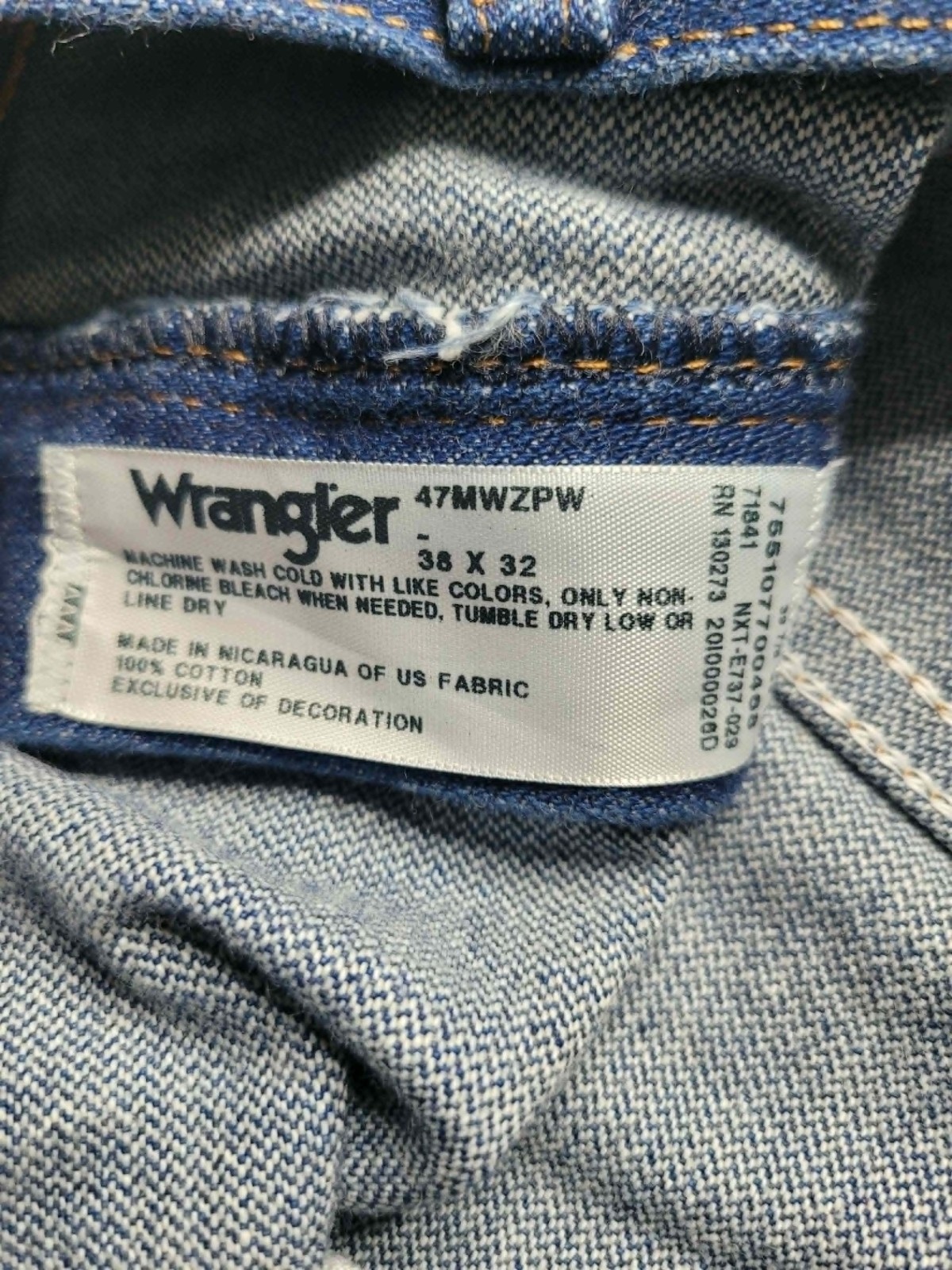 Wrangler 47MWZ Regular Fit Denim Jeans Men’s 38×32 100% Cotton Western Cowboy