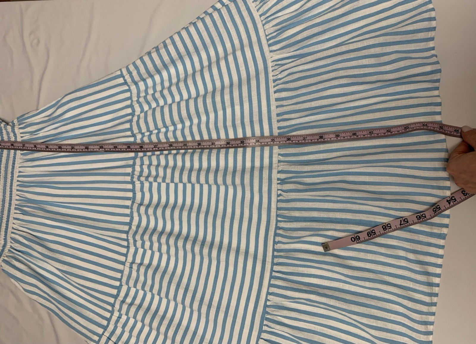 Aqua long turquoise and white striped dress with ruffles size S rayon