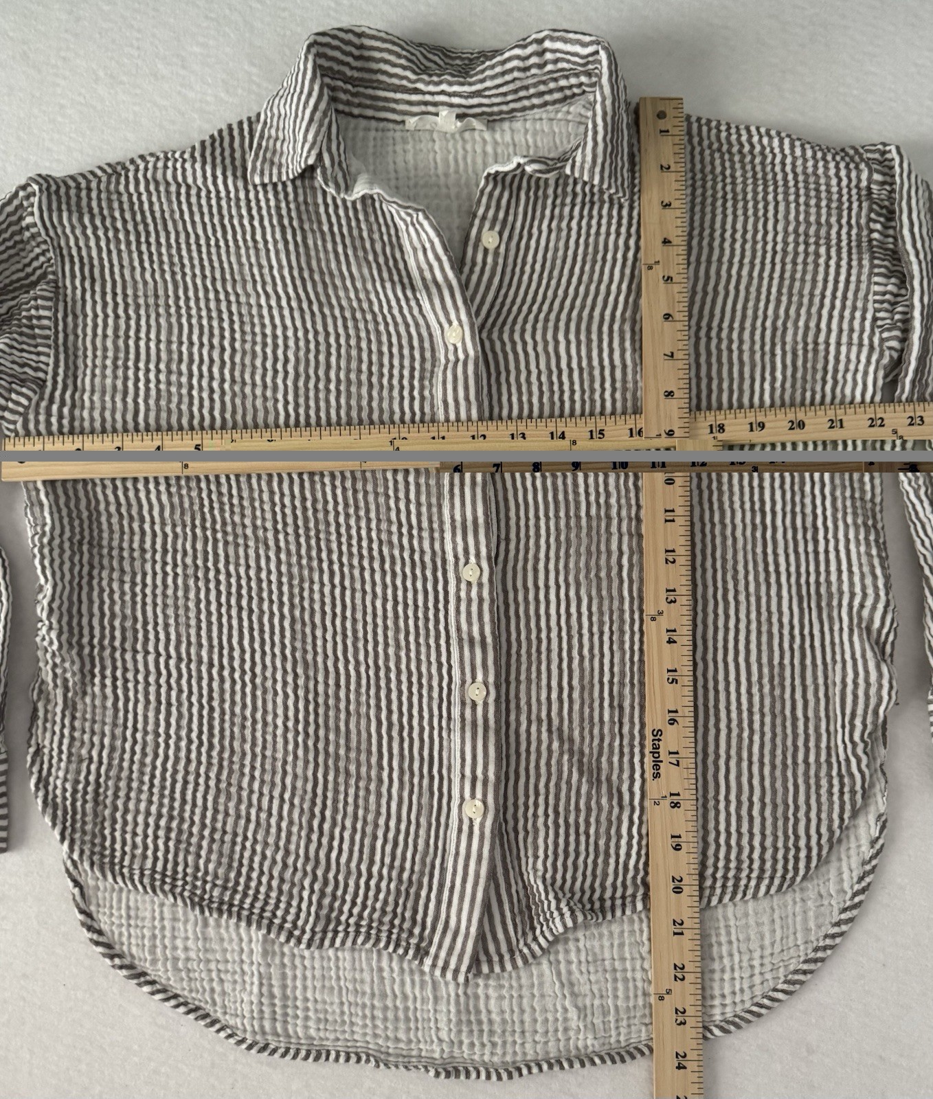 Lou & Grey Med Striped Triple Cloth Shirt & Wide Leg Pant 100% Cotton Lounge Set