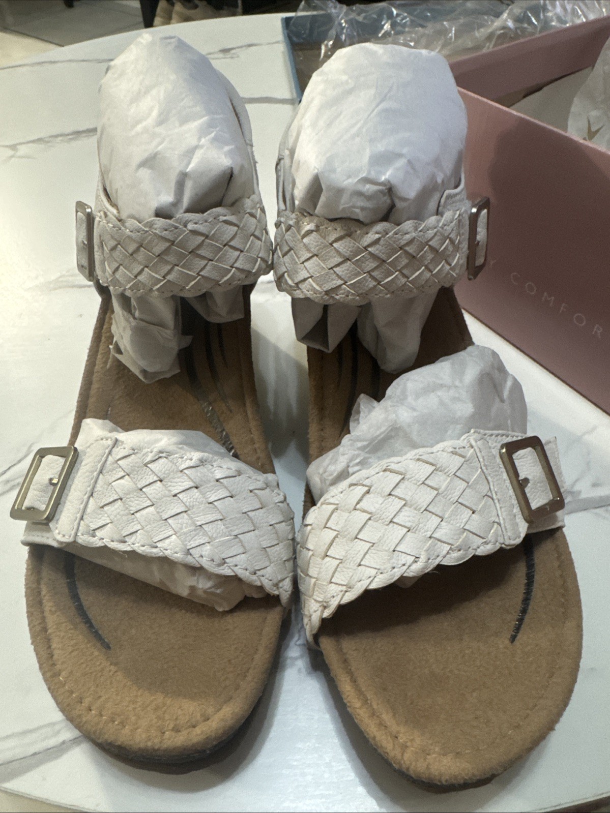 NWT Aetrex Grace Adjustable Woven Wedge Sandals Women’s Size US 7.5-8White