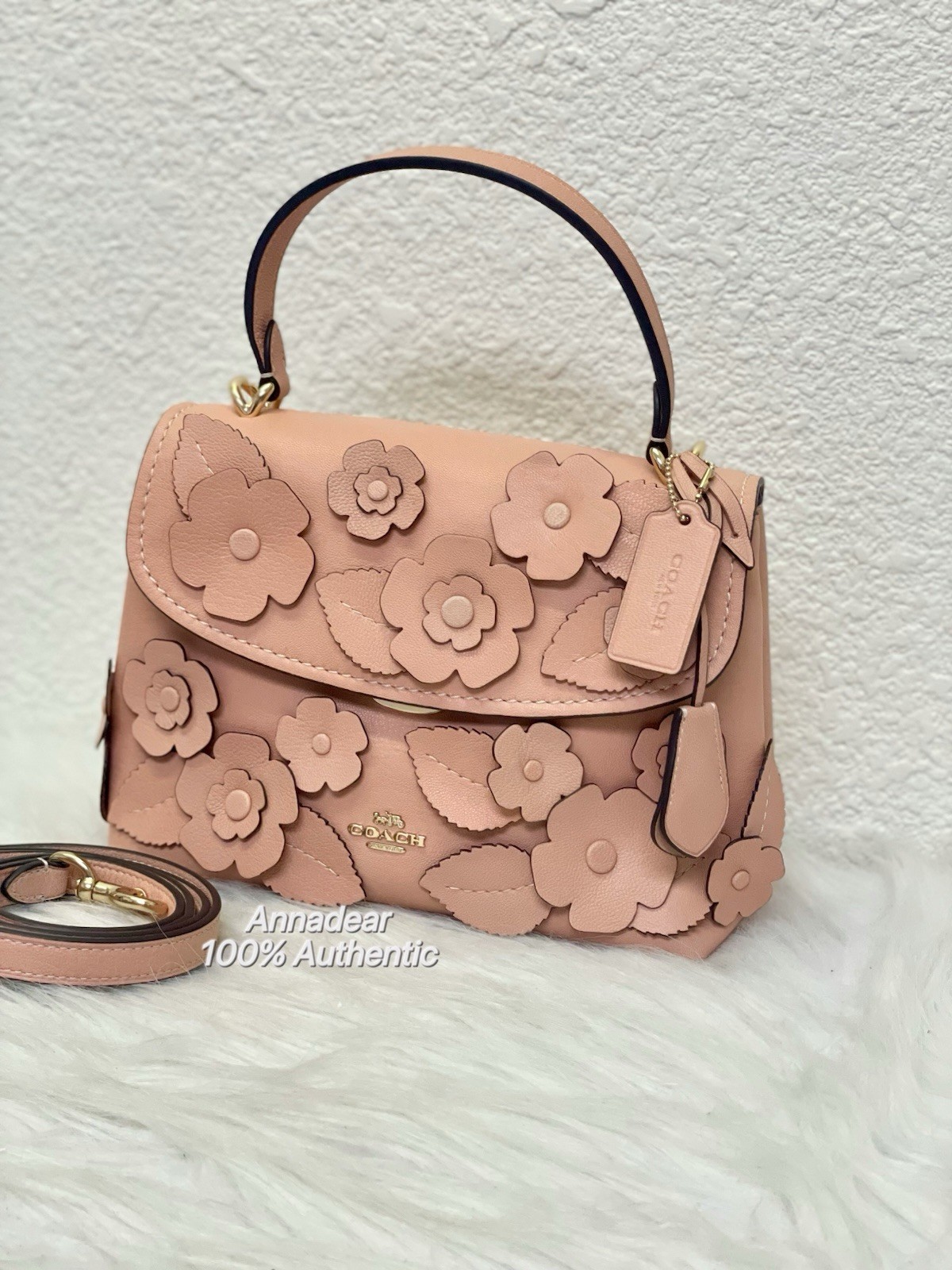 NWT COACH CDY44 Emory Top Handle Bag with Floral Appliqué in Light Pink