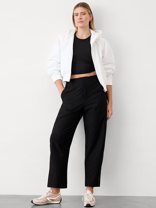 Athleta 8 (M MEDIUM) Skyline High Rise Barrel Leg Pant, Black Career Travel NEW