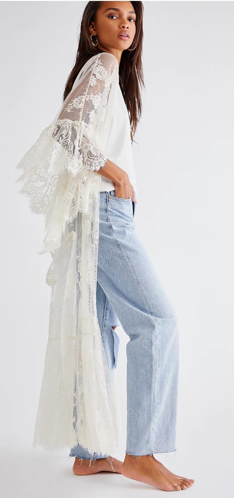 Free People Barbara Tiered Lace Robe One Size Fits Most NWT