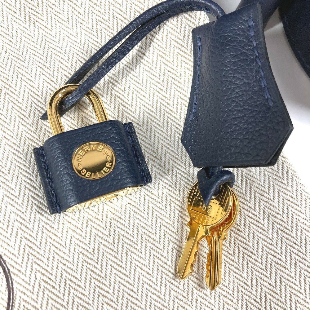 Hermes New Drag 22 Handbag Shoulder Bag 8.7in Evercolor Leather Navy Z Stamp 99