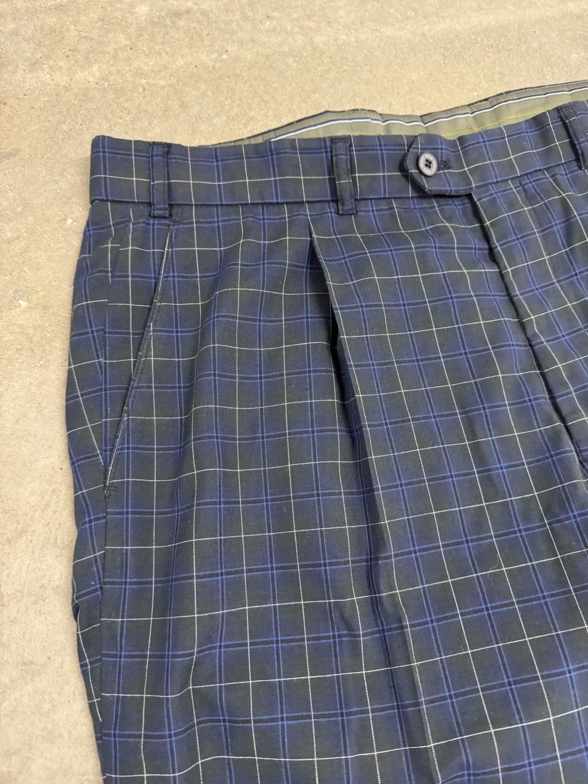 Vintage Hiltl Pants Mens 34×32 Plaid Check Golf Trousers Poly Cotton Pleated NEW